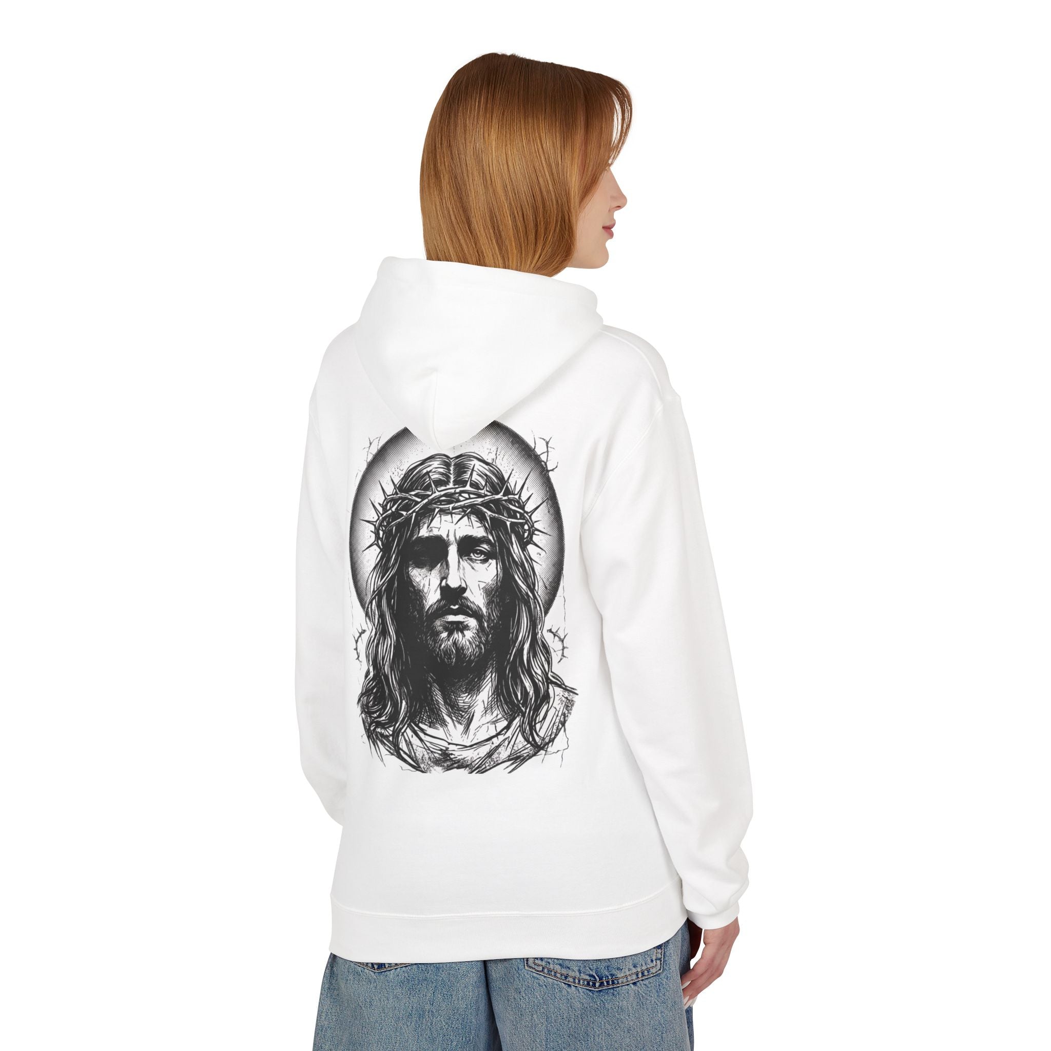 Basics Jesus Portrait Hoodie - Crown of Thorns Graphic Christian Faith Sweatshirt