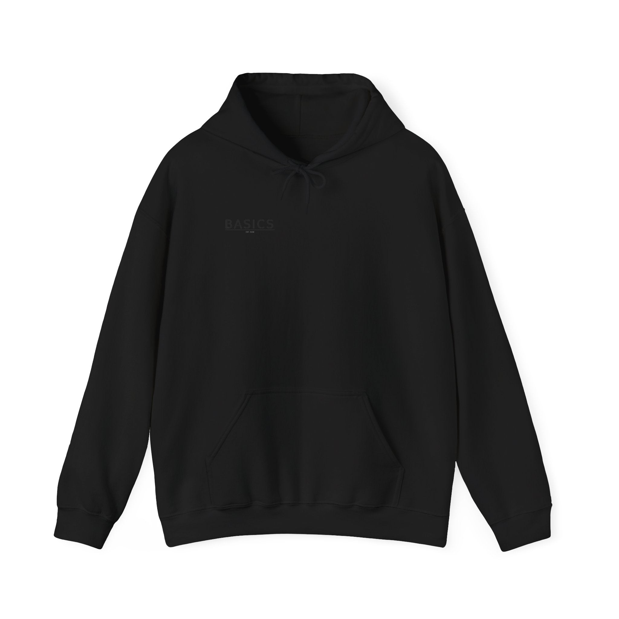 Black 'BASICS' Hoodie – Minimal Back Logo Sweatshirt