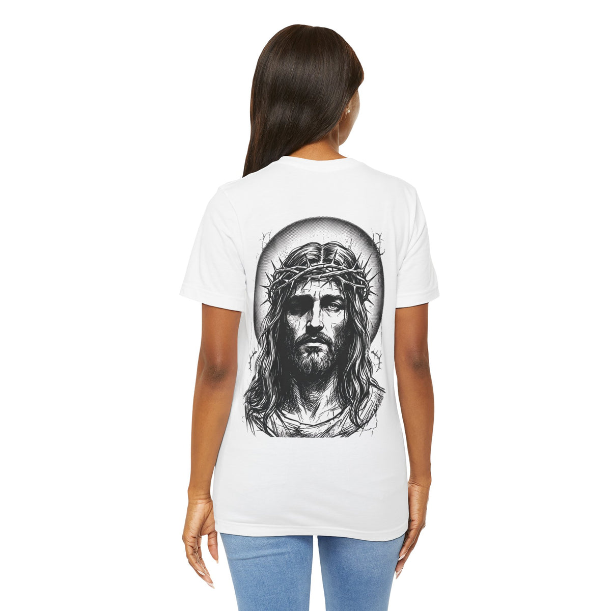 Jesus Portrait Graphic Tee | Minimalist Cross Christian T-Shirt