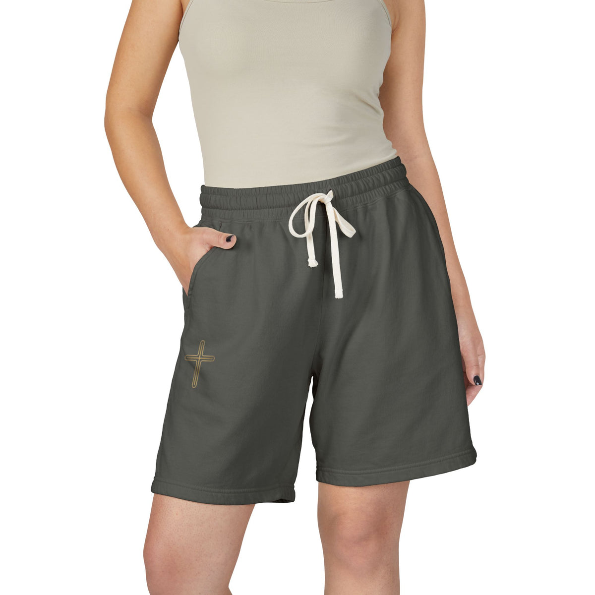 Premium Ivory Lounge Shorts | Minimalist Cross Design