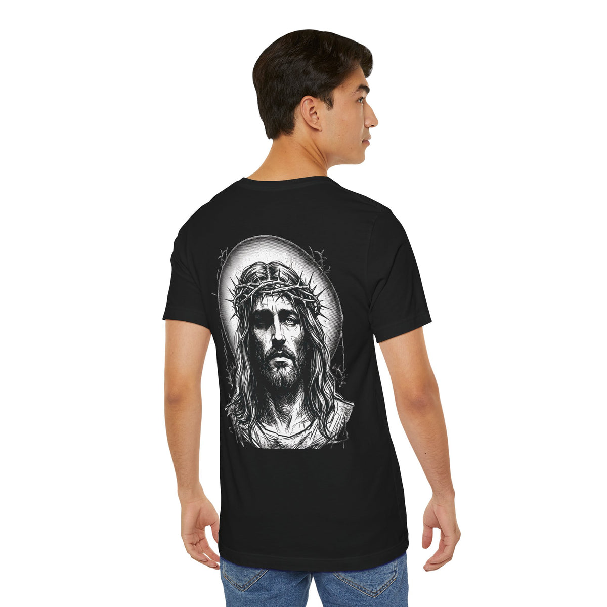 Jesus Portrait Graphic Tee | Minimalist Cross Christian T-Shirt