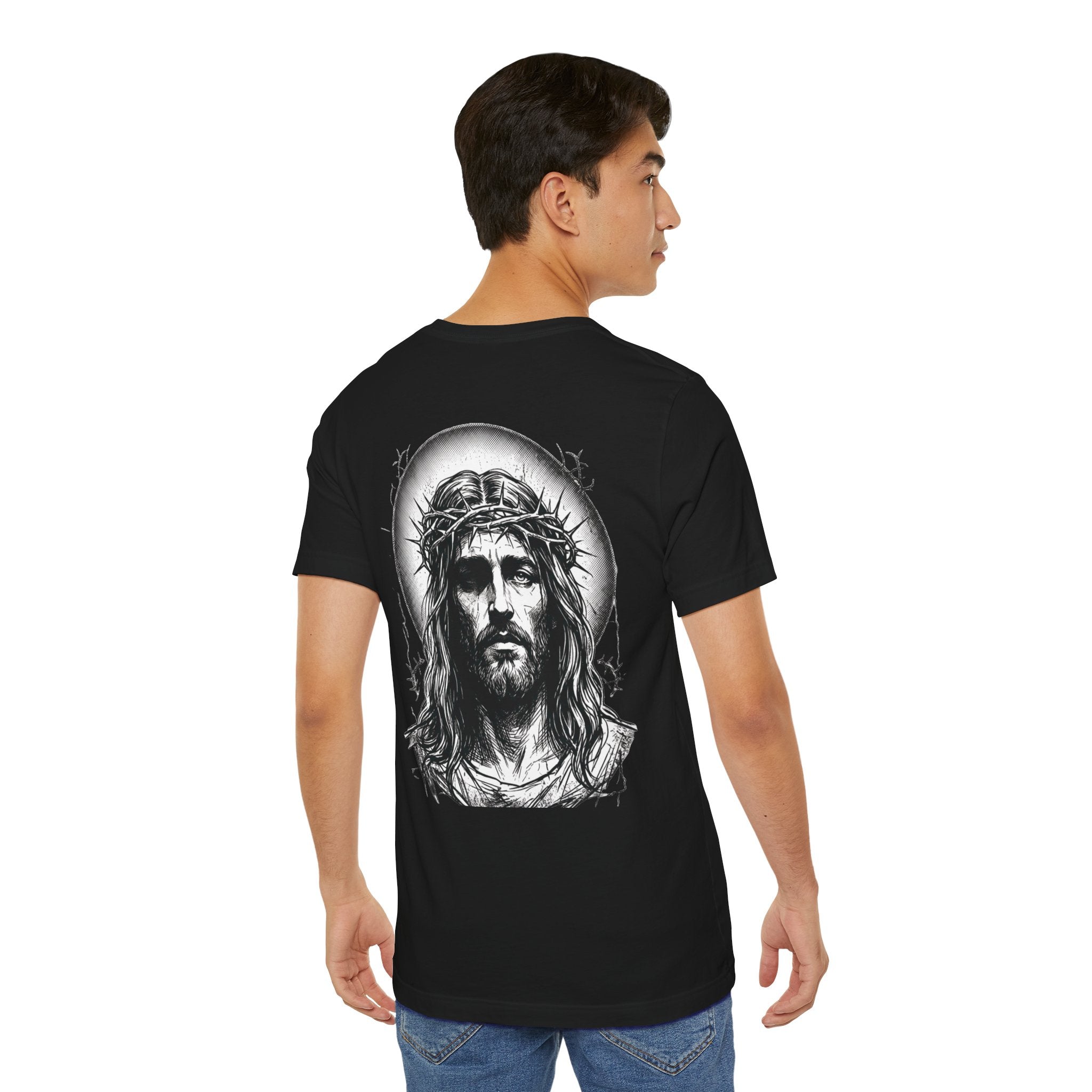 Jesus Portrait Graphic Tee | Minimalist Cross Christian T-Shirt
