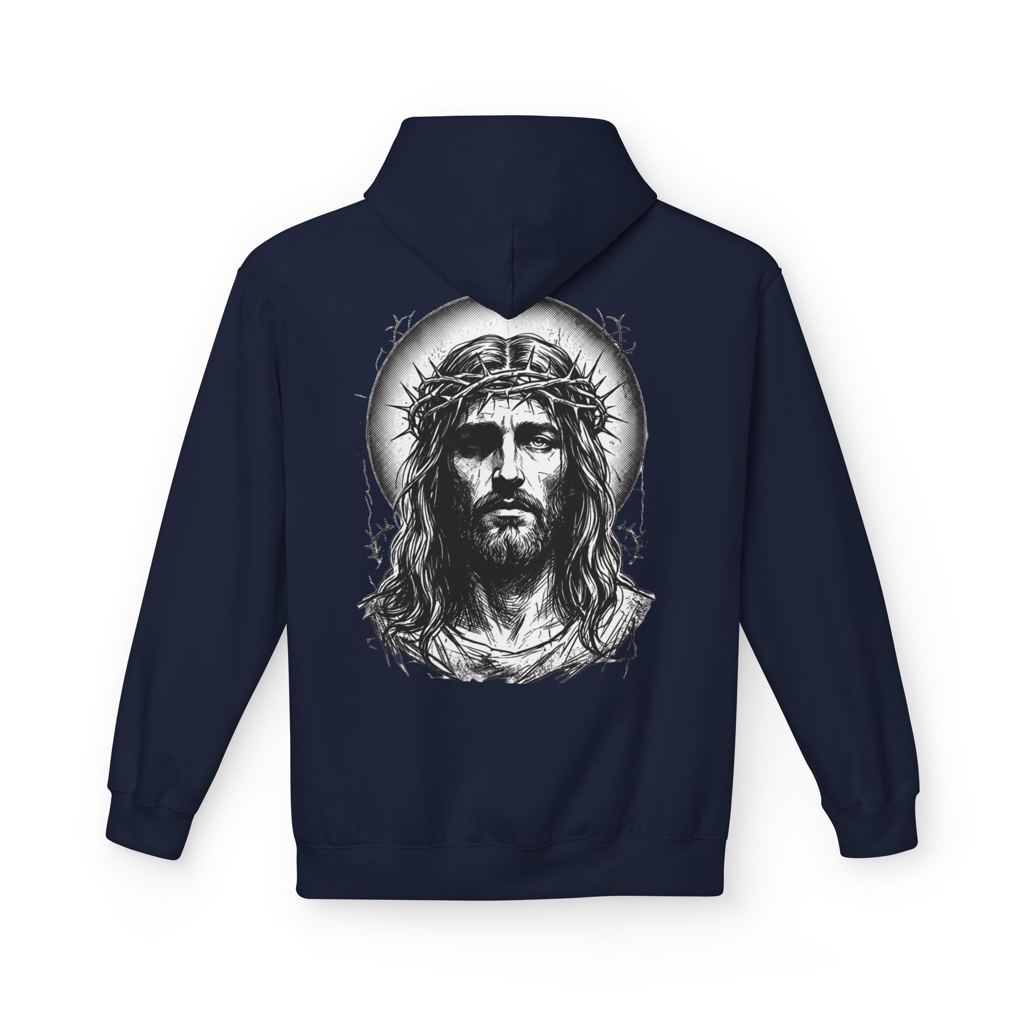 Basics Jesus Portrait Hoodie - Crown of Thorns Graphic Christian Faith Sweatshirt