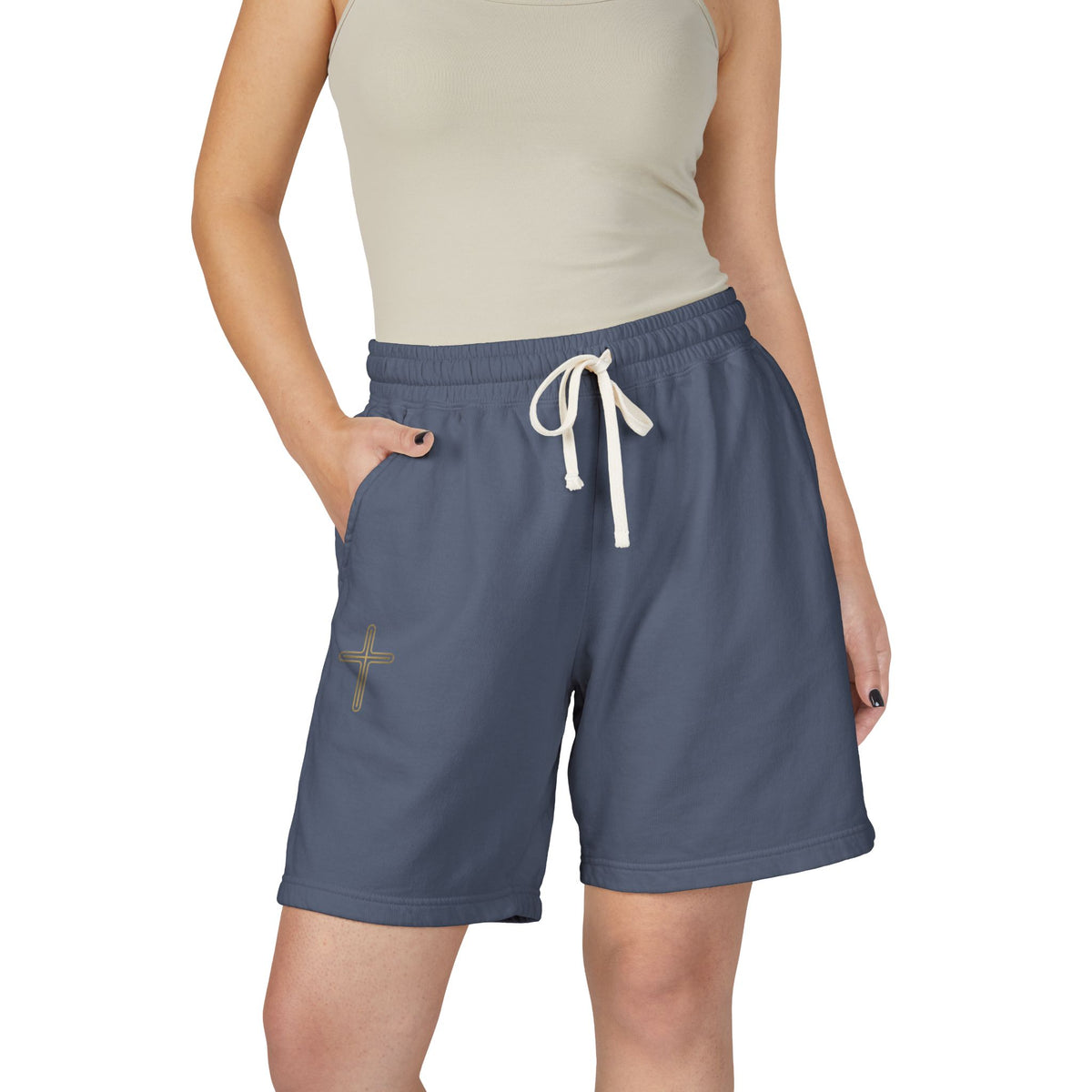 Premium Ivory Lounge Shorts | Minimalist Cross Design