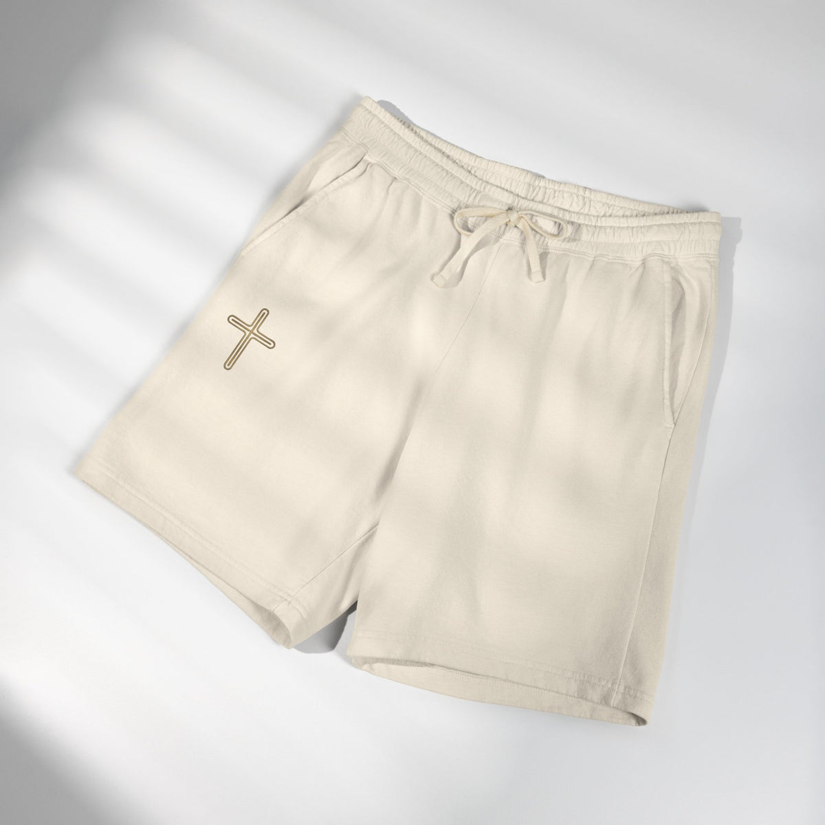 Premium Ivory Lounge Shorts | Minimalist Cross Design