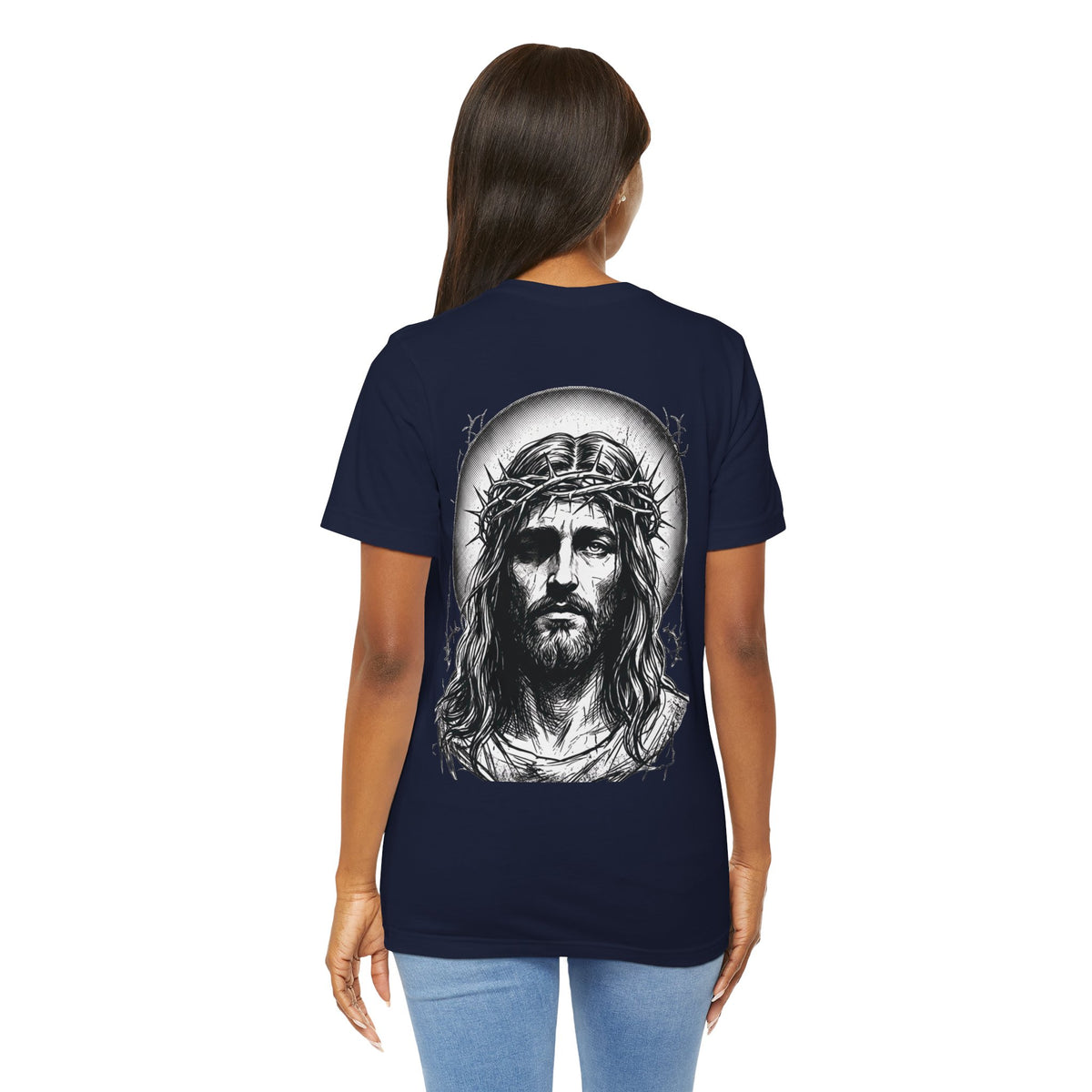 Jesus Portrait Graphic Tee | Minimalist Cross Christian T-Shirt