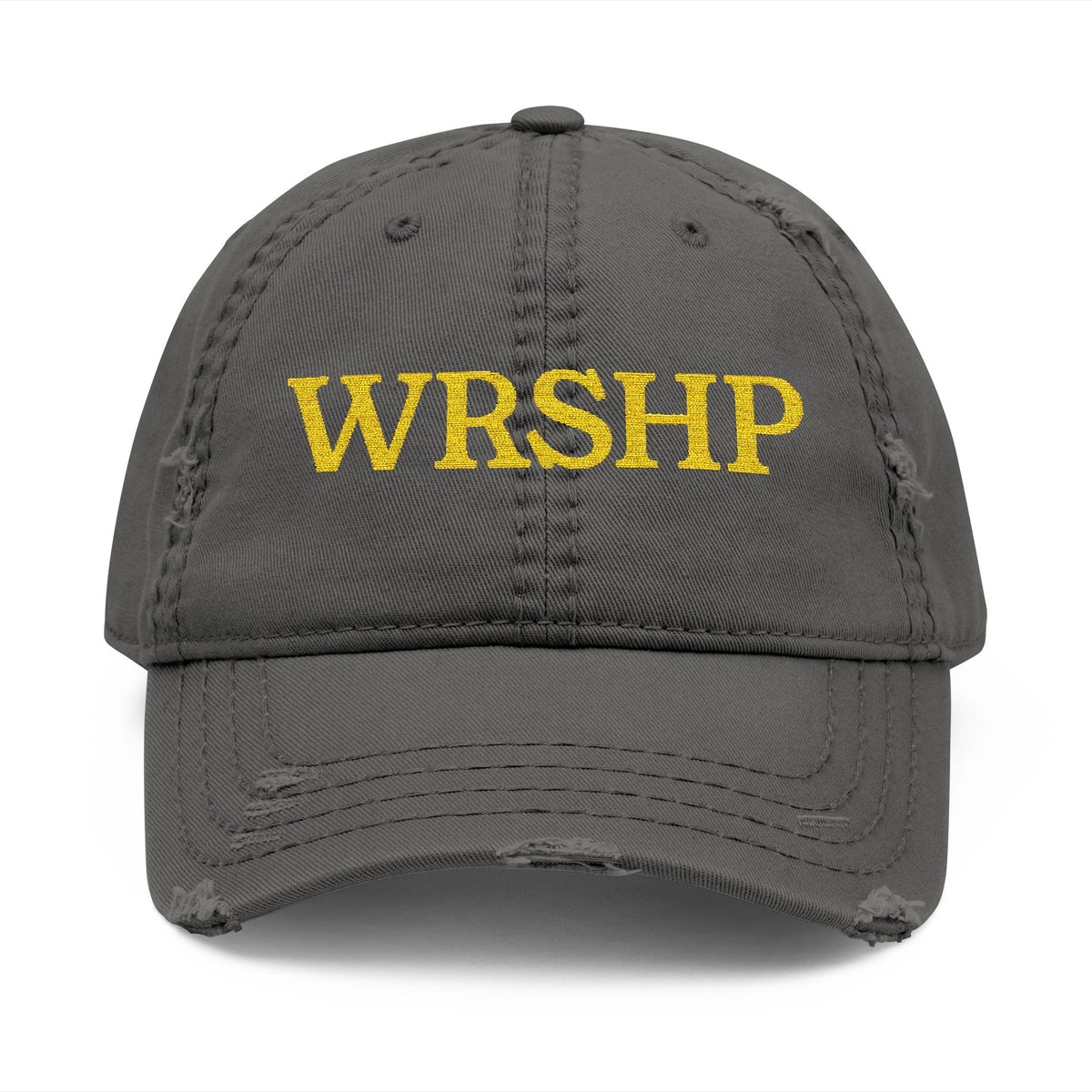 Distressed Embroidered Streetwear Cap - Charcoal Grey WRSHP Dad Hat
