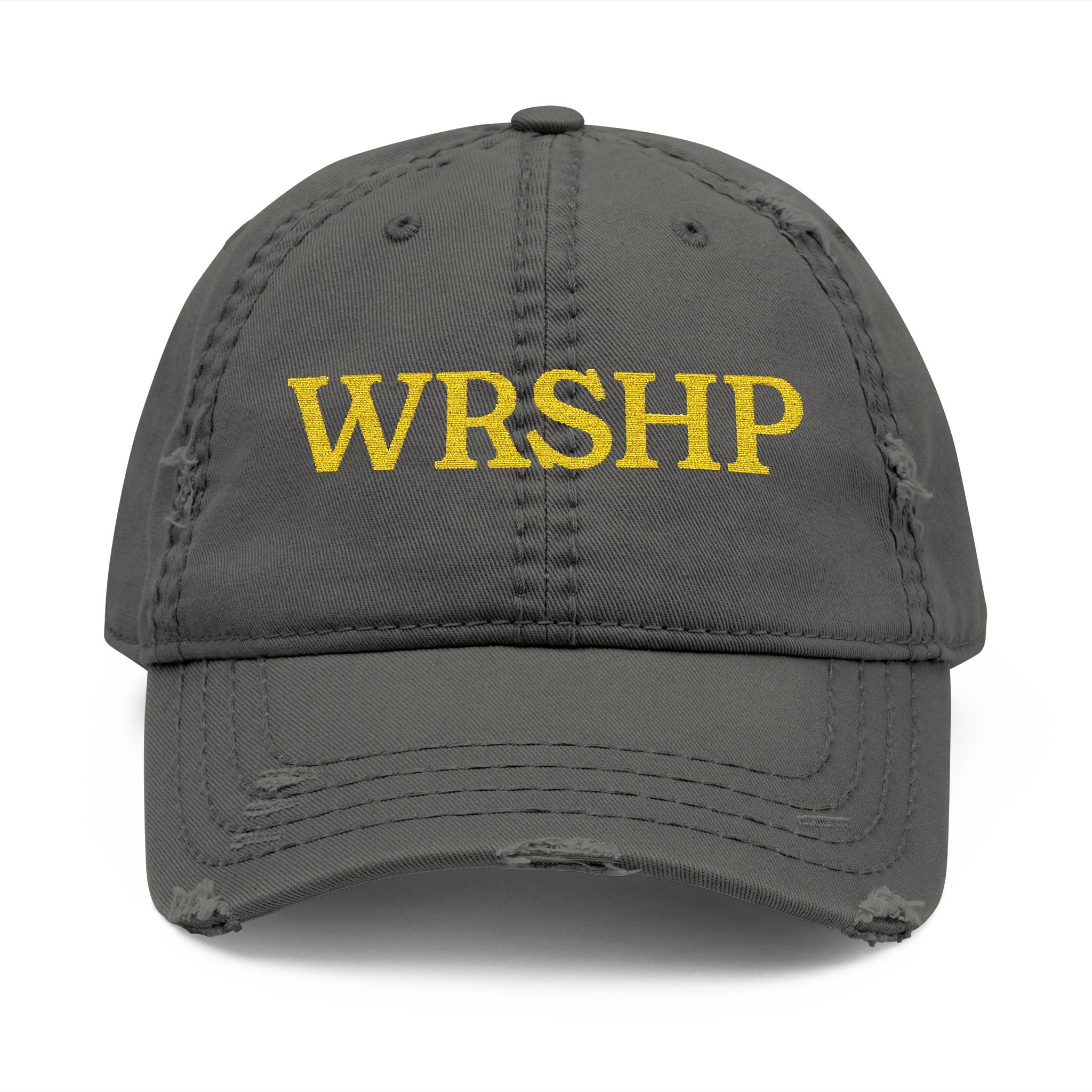 Distressed Embroidered Streetwear Cap - Charcoal Grey WRSHP Dad Hat