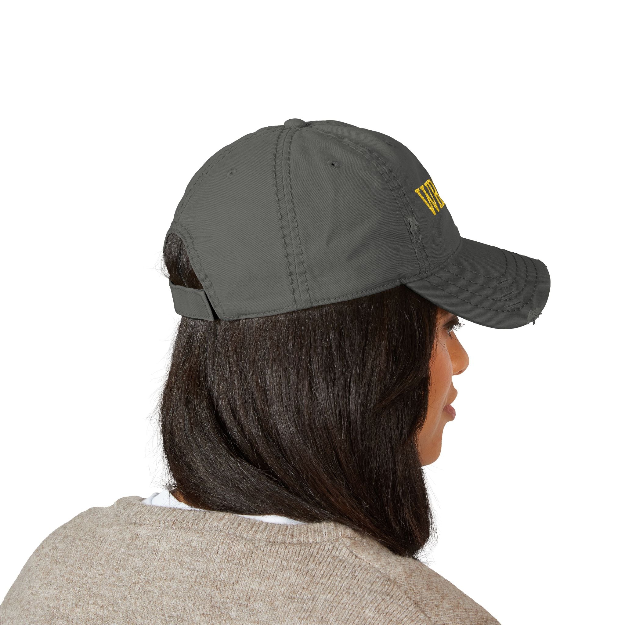 Distressed Embroidered Streetwear Cap - Charcoal Grey WRSHP Dad Hat