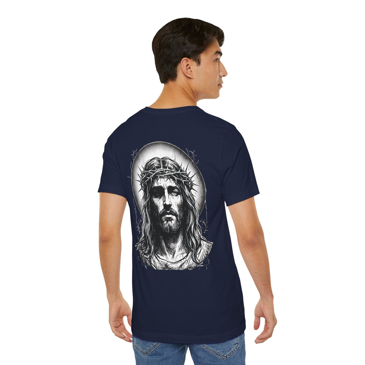 Jesus Portrait Graphic Tee | Minimalist Cross Christian T-Shirt