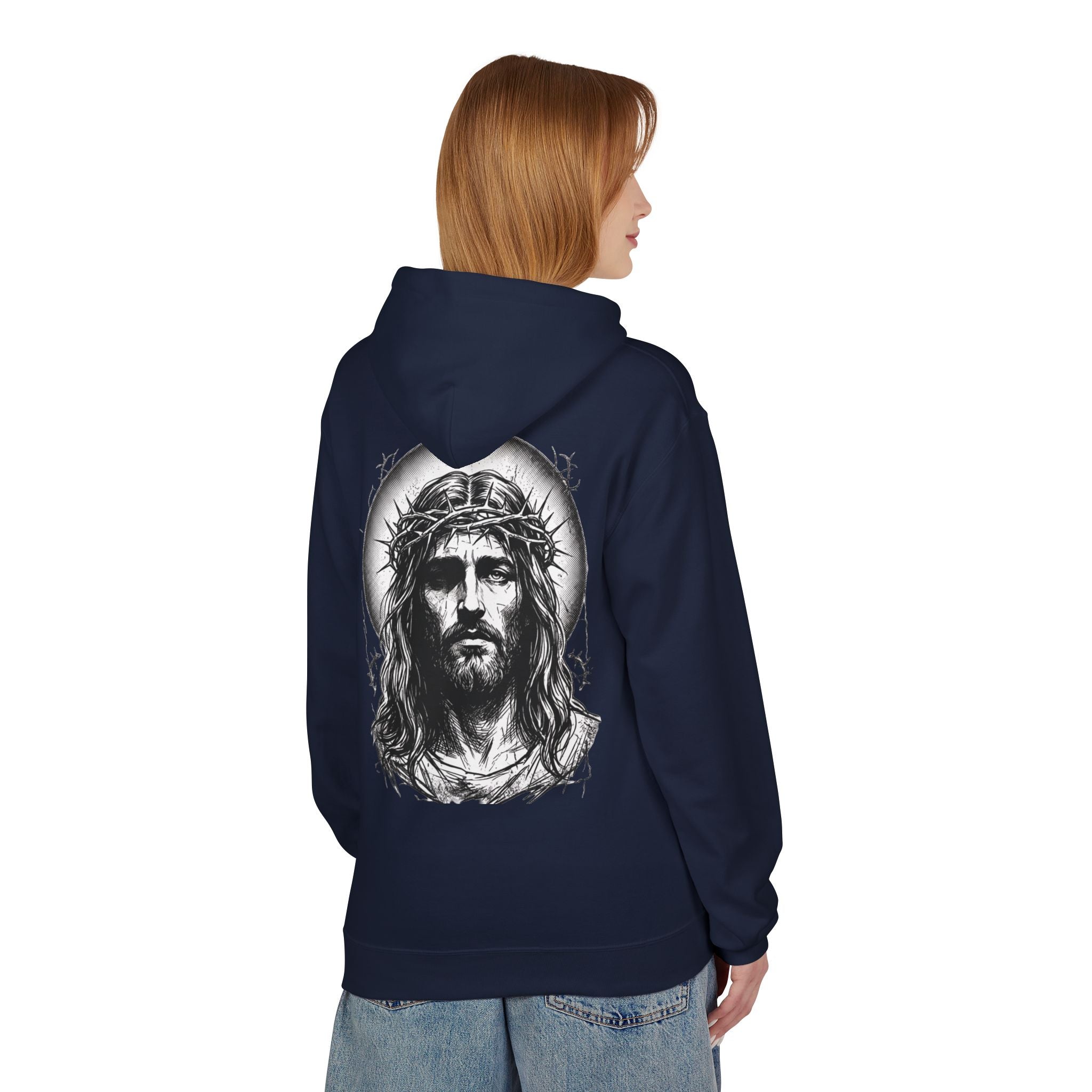 Basics Jesus Portrait Hoodie - Crown of Thorns Graphic Christian Faith Sweatshirt