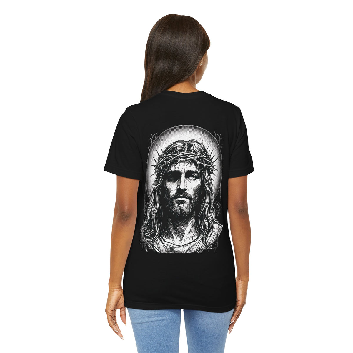 Jesus Portrait Graphic Tee | Minimalist Cross Christian T-Shirt