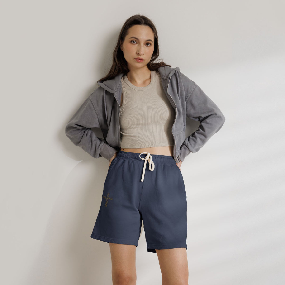 Premium Ivory Lounge Shorts | Minimalist Cross Design