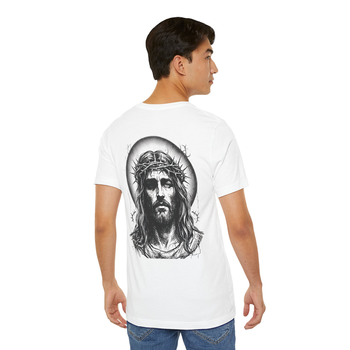Jesus Portrait Graphic Tee | Minimalist Cross Christian T-Shirt