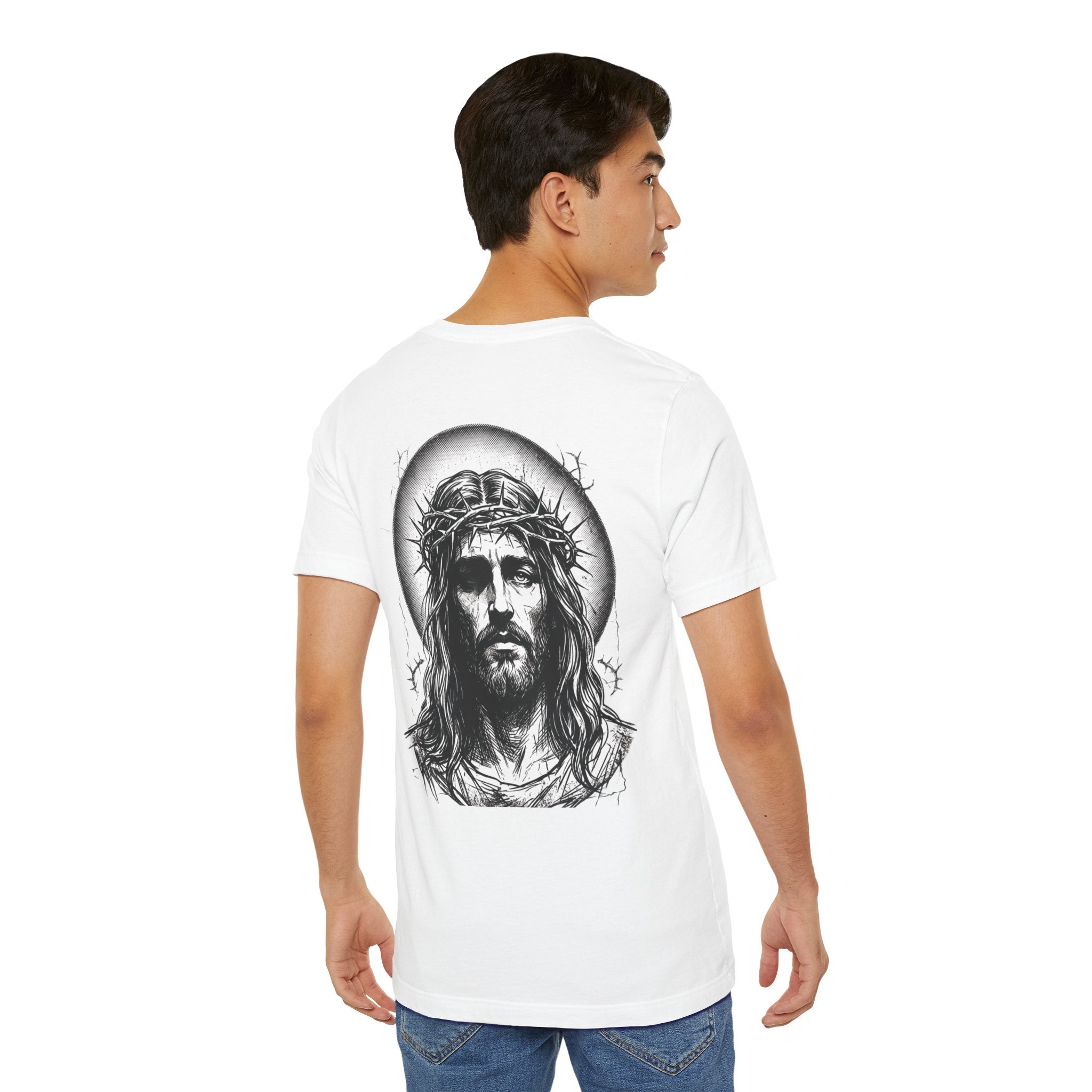 Jesus Portrait Graphic Tee | Minimalist Cross Christian T-Shirt
