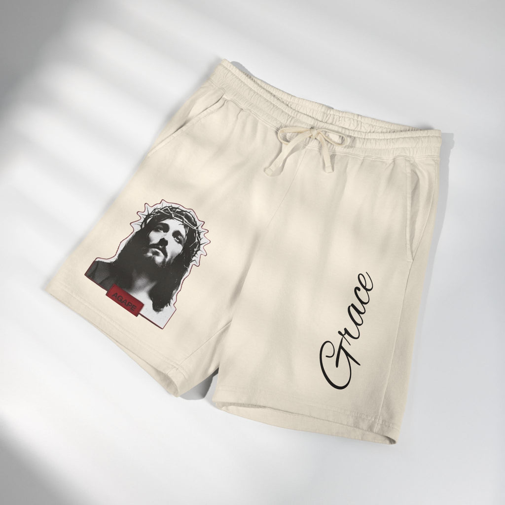 Grace Christian Jesus Graphic Sweat Shorts — Fleece Religious Lounge Shorts